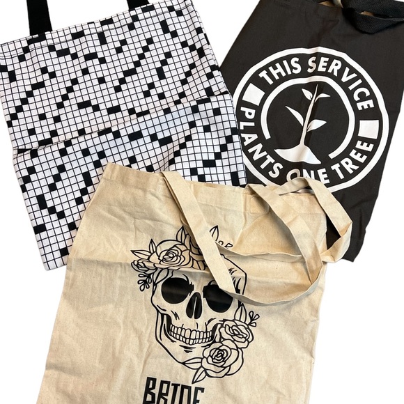 Bundle 3 Shopper Tote Bags “Bride or die” NYTimes Crossword Plant Tree Maquette - Picture 1 of 6